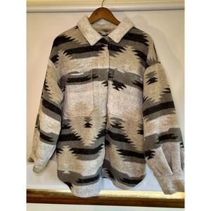 26 International Aztec Gray Beige Shacket Unisex‎ XL Soft Cozy Chunky